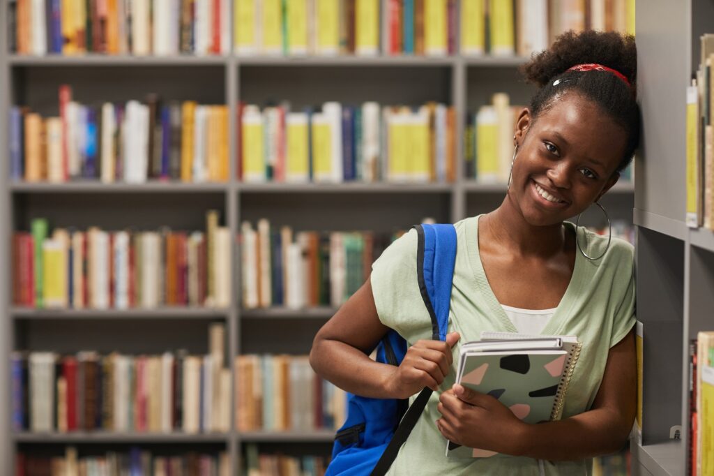 Smiling African American Girl in College